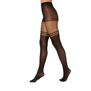 INC International Concepts Women's Striped Mock Thigh-High Tights, Black, XS/S